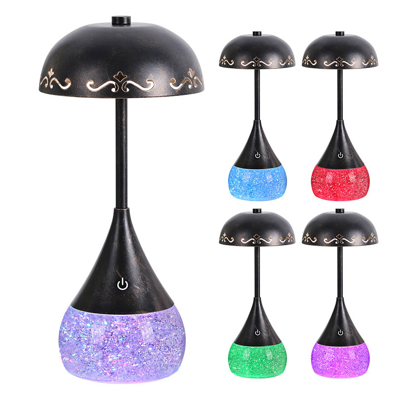 Lampa de birou cu LED cu sticlă cu sclipici RGB cu capac curbat