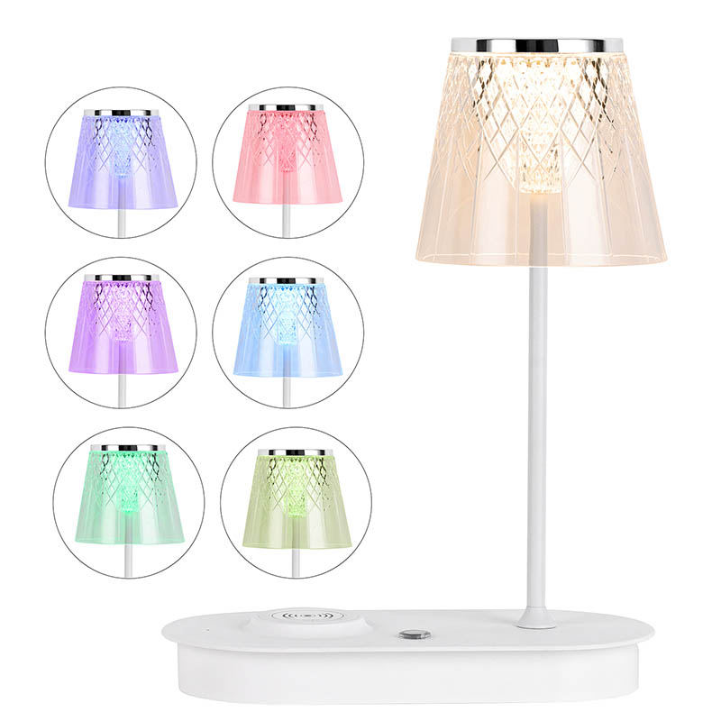 Lampa de birou cu LED -uri cu umbră transparentă cu încărcător wireless